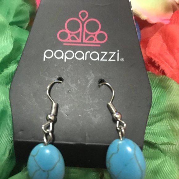 Paparazzi Turquoise-like Hanging Earrings - Picture 5 of 16